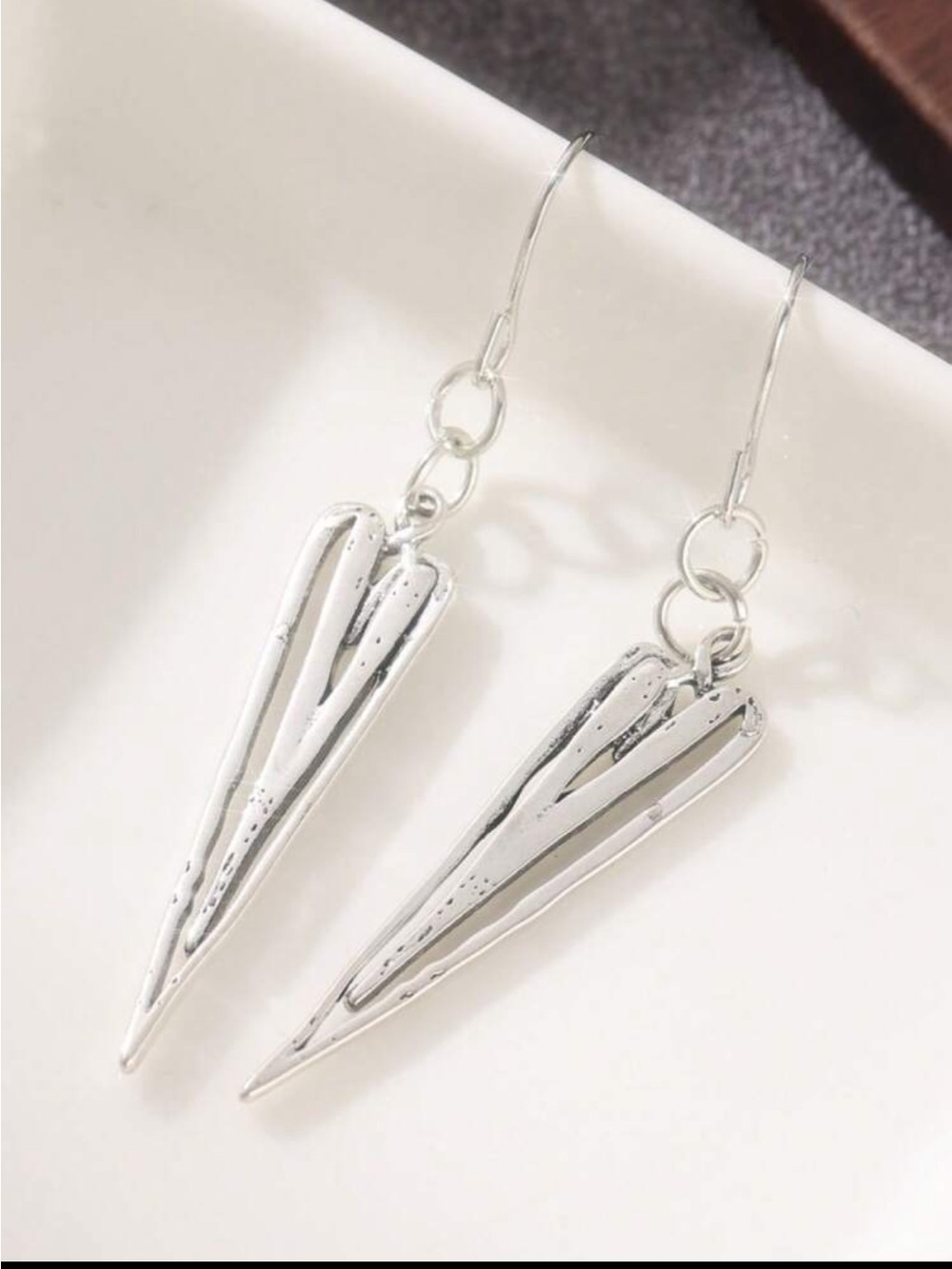 Silver Heart Drop Dangle Earrings - Silver - Picture 3 of 8